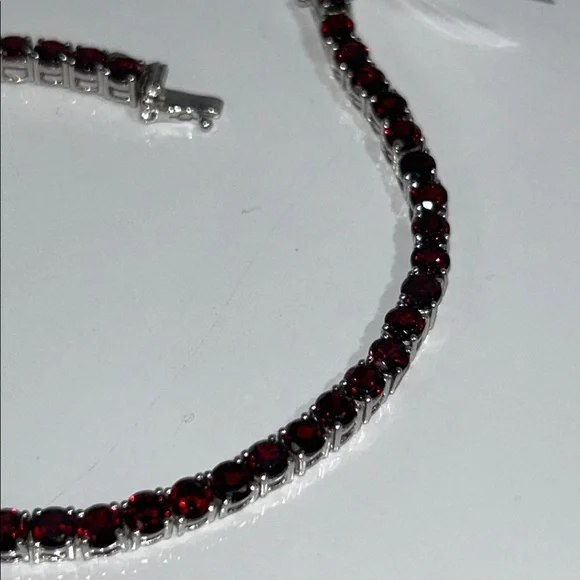 NWT NYC11 Sterling Silver Genuine Red Garnet Eternity Line Bracelet Boho - Picture 7 of 11